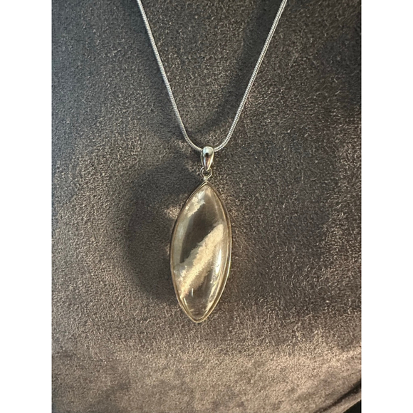 Marquise White Garden Quartz Pendant in Silver Case on Stainless Steel Chain - Picture 1 of 11